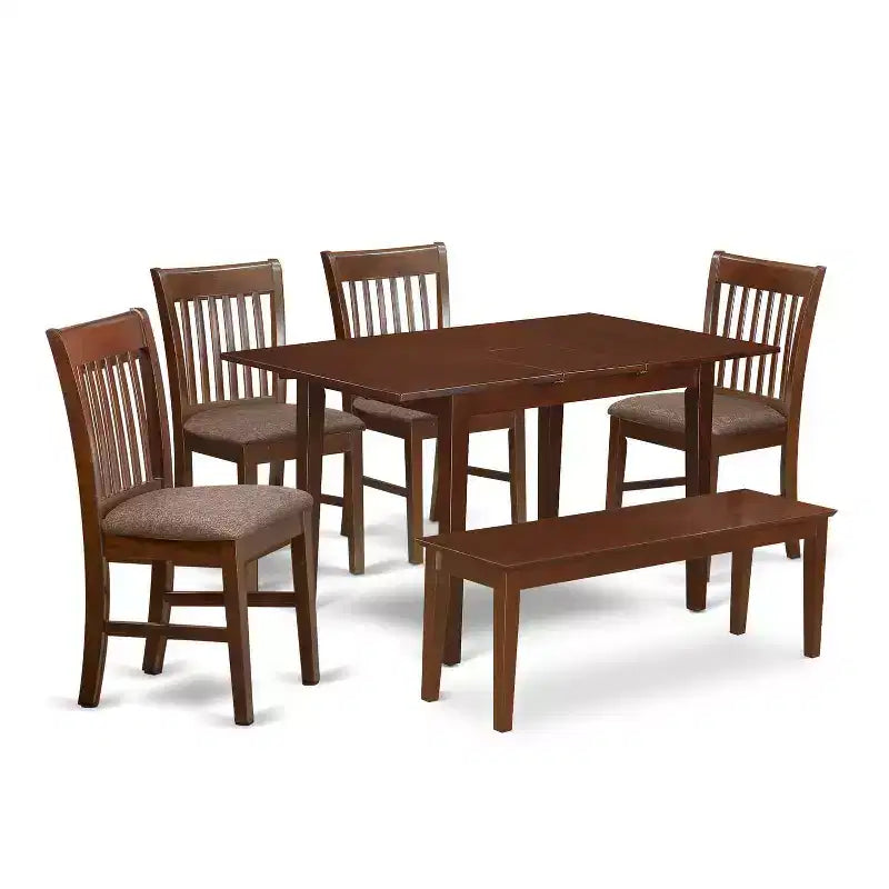 Elegant Dining Room Set - Mahogany Table & 6 Chairs - Rectangle Table with Leaf - Hardwood Construction