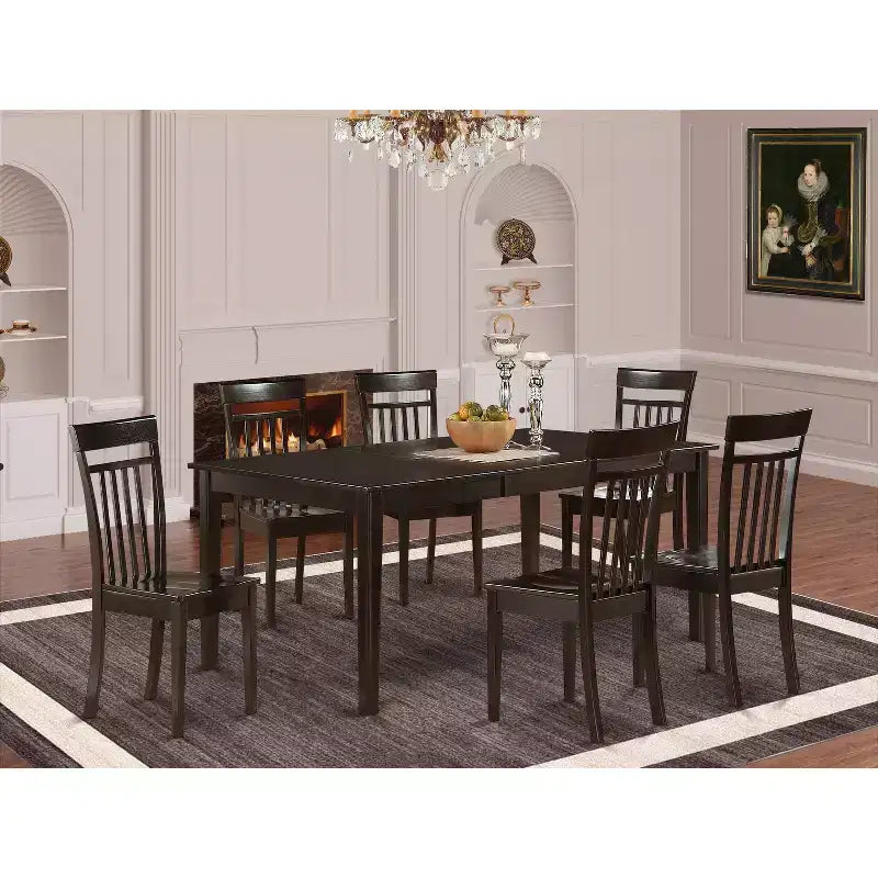 7-Piece Dinette Set - Butterfly Leaf Table & 6 Wood Chairs - Kitchen Dining Room Set - Cappuccino Finish