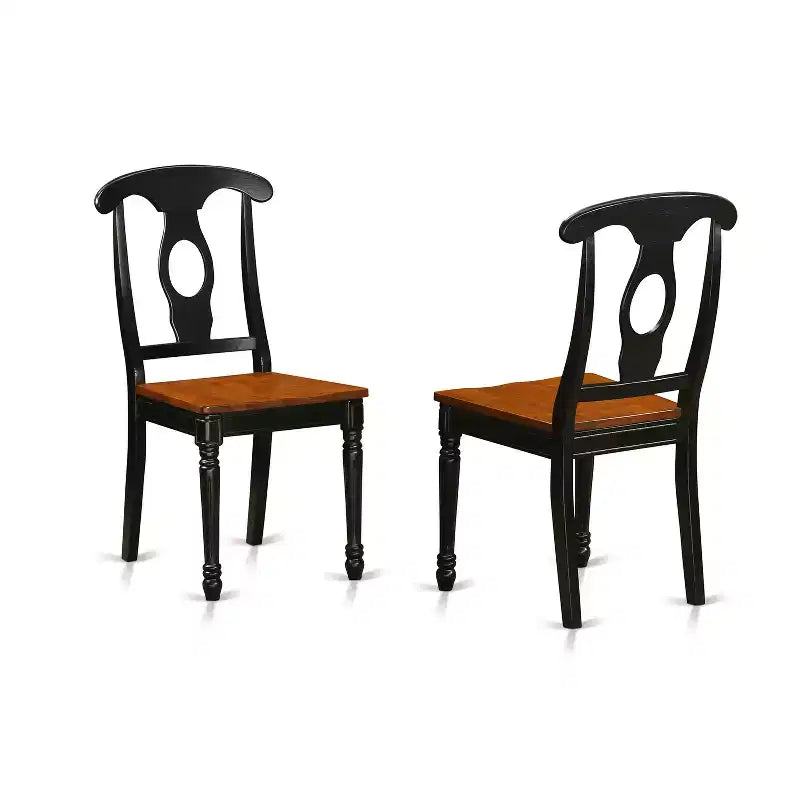 HomeStock 3-Piece Round Black and Cherry Finish Solid Wood Top Dining Table with 2 Chairs