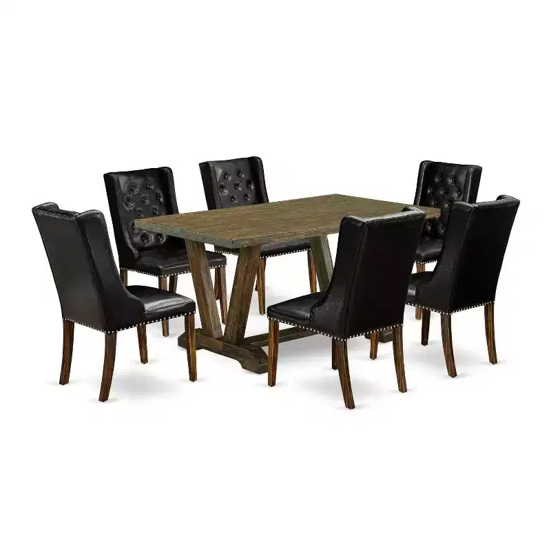 HomeStock 7-Piece Multi-Color Solid Wood Top-Button Tufted Upholstered Dining Room Set-Seats 4