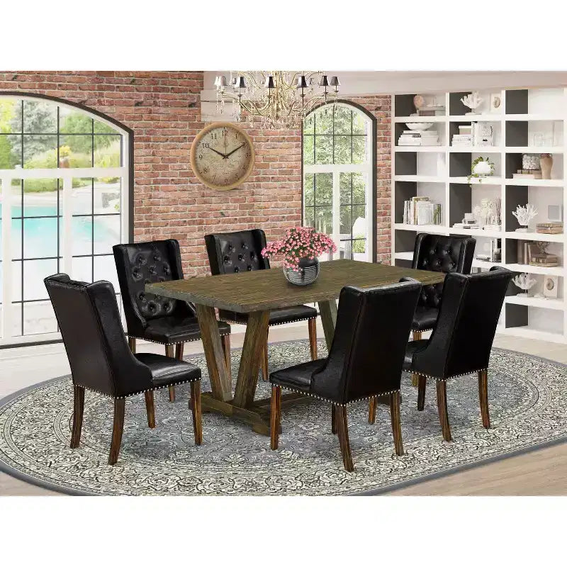 HomeStock 7-Piece Multi-Color Solid Wood Top-Button Tufted Upholstered Dining Room Set-Seats 4