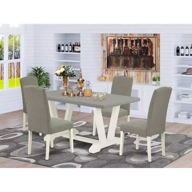 5-Piece Natural Oak Finish Solid Wood Top Dining table with 4-Chairs with