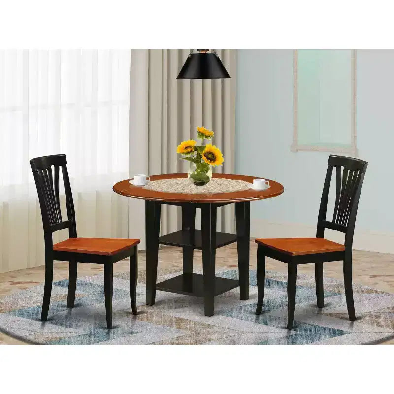 Vintage 3 Piece Dinette Set - Round Table & 2 Chairs - Black Cherry Finish - Home Kitchen Dining Room