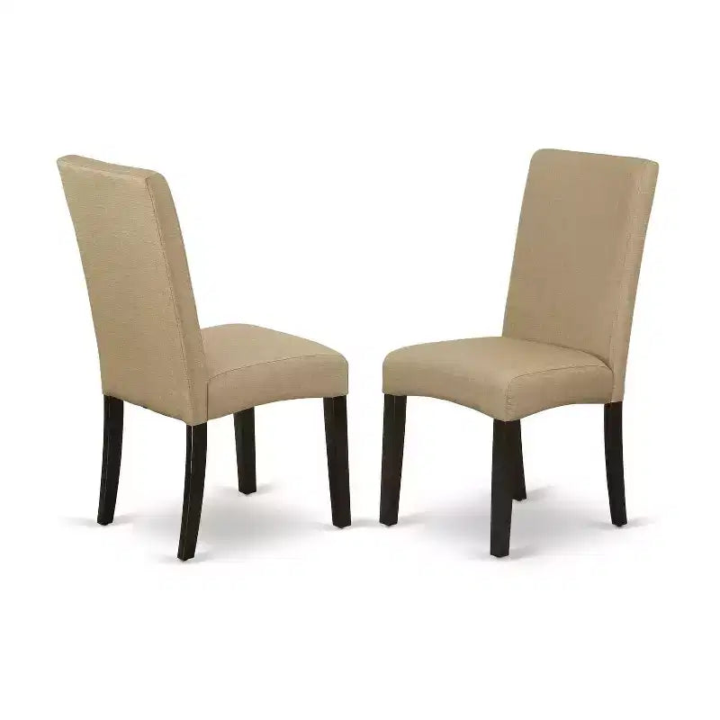 Round Dining Table Set 3pc - 42 Table & 2 Parsons Chairs - Linen Fabric - Cappuccino Finish