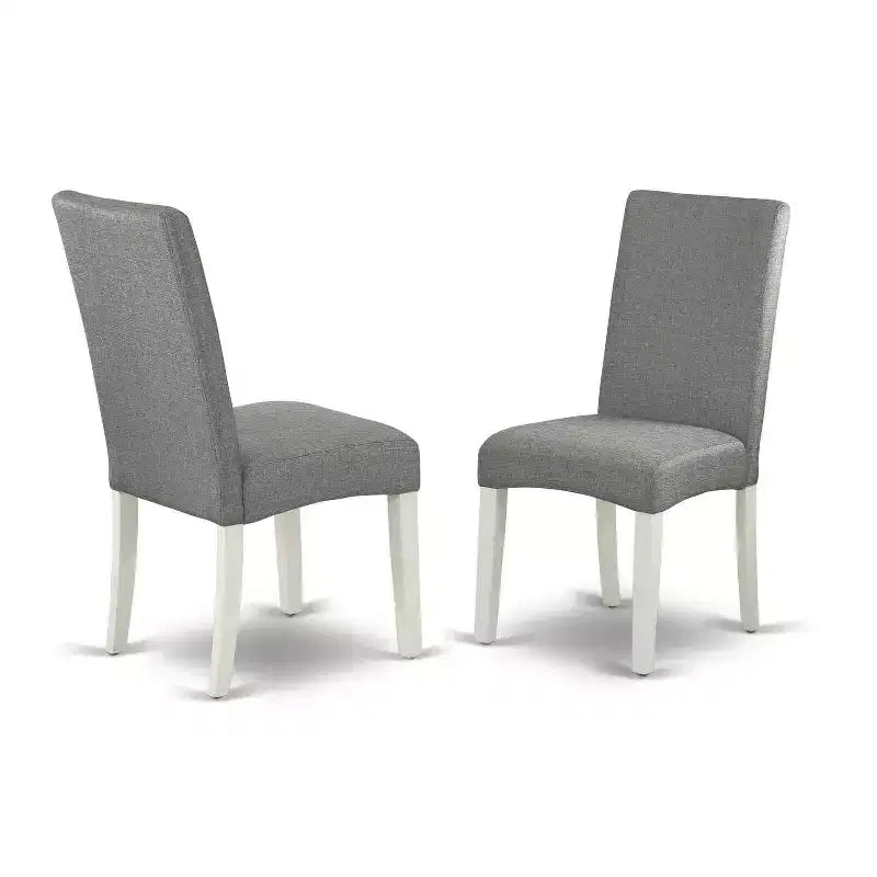 Round Dining Table Set 36 Inch - 3Pc Table & 2 Parsons Chairs - Linen White Legs - Gray Fabric