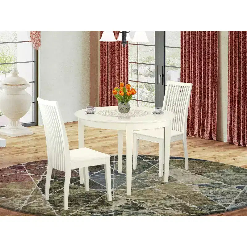 Kitchen Table Set 3pc Round Dining Table & Chairs Linen White Home Stock