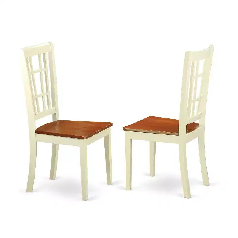 HomeStock 5-Piece Round Buttermilk and Cherry Finish Solid Wood Top Dining table with 4 Chairs