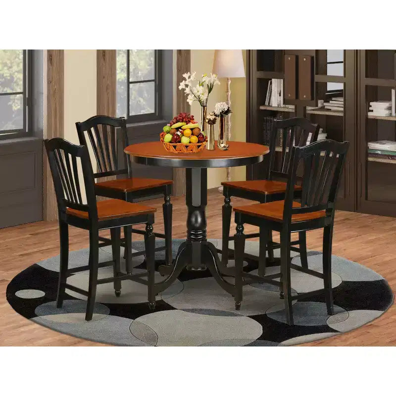 Kitchen Dinette Set - 3 Piece Table & Chair Set - Round Pedestal Table - Dark Mahogany Finish