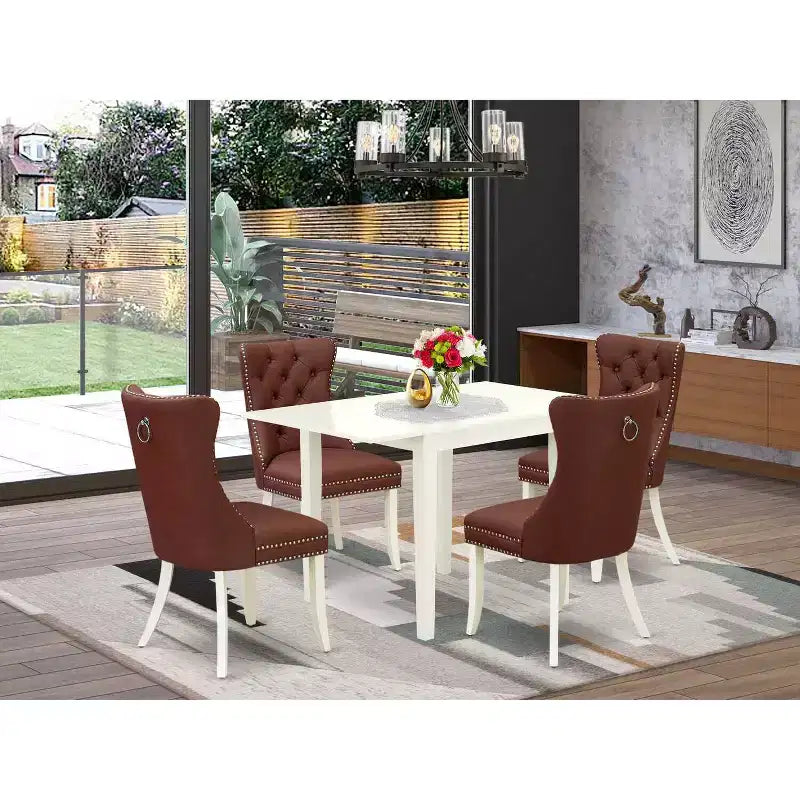 5-Piece Linen White Finish Solid Wood Top - Rectangular Upholstered Dining Room Set (Seats- 4)