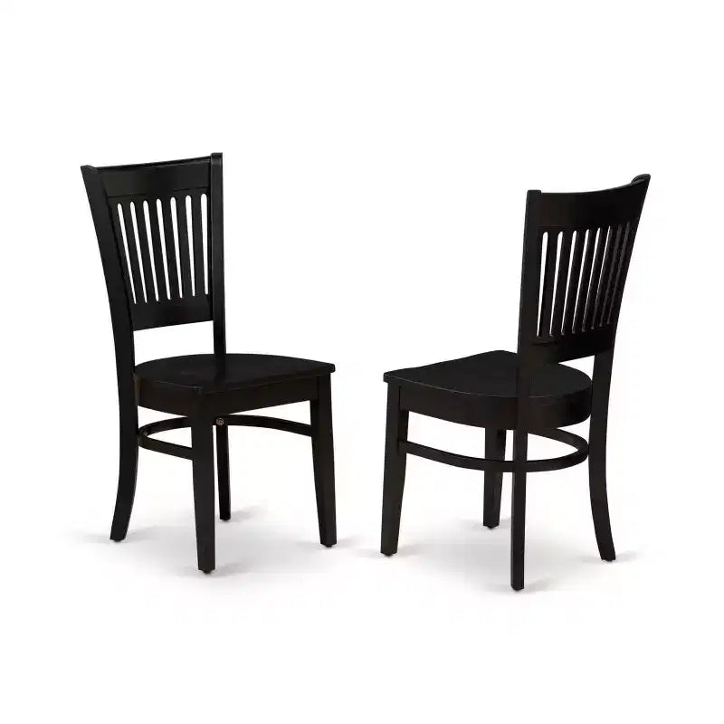 HomeStock 7-Pc Rectangle Black Finish Solid Wood Top Dining Table with 6 Chairs with Slat Back