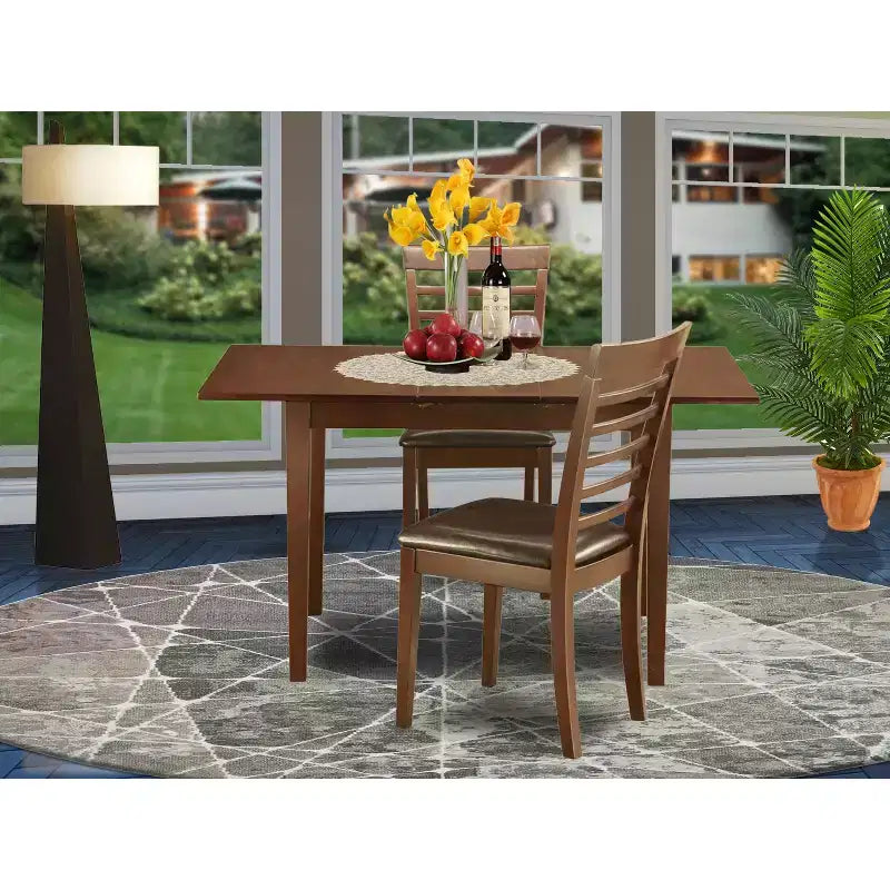 City Chic Dining Set - 3 Piece Table & Chair Set - Rectangle Table with Leaf - Mahogany Finish