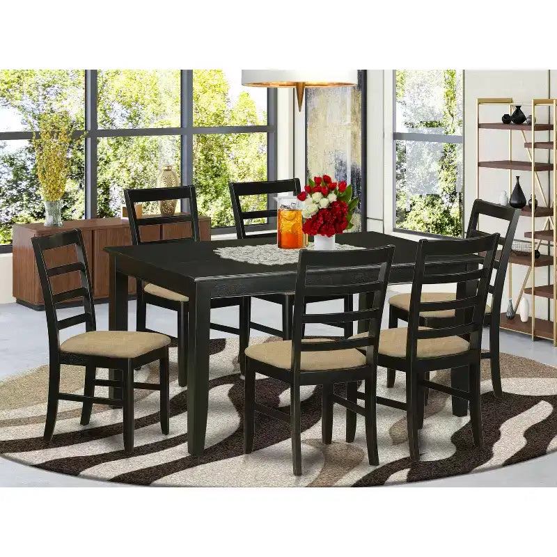 Modern 7-Piece Dinette Set - Kitchen Table & 6 Chairs - Rectangular Dining Room Set - Black Finish
