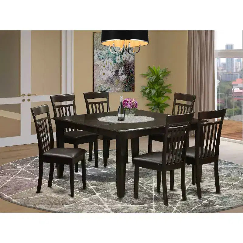 HomeStock 7-Piece Square Cappuccino Finish Solid Wood Top Dining Table with 6-Chairs