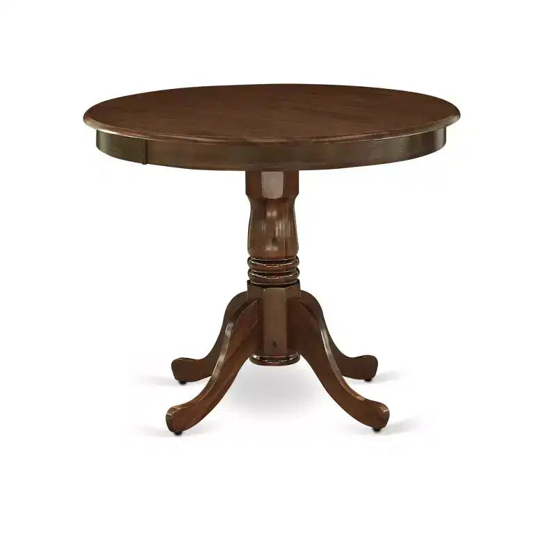HomeStock 3-Piece Antique Walnut Finish Solid Wood Top - Round Upholstered Dining Room Set - (Seats-4)
