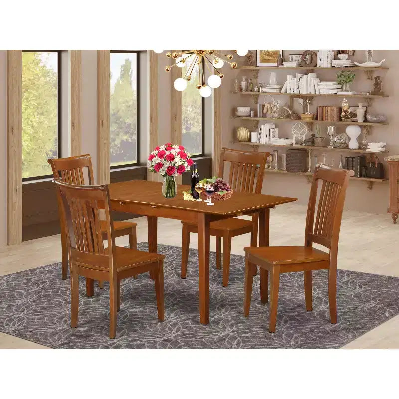 Kitchen Table Set with Chairs - Dining Room Table Set, Expandable, Saddle Brown Finish