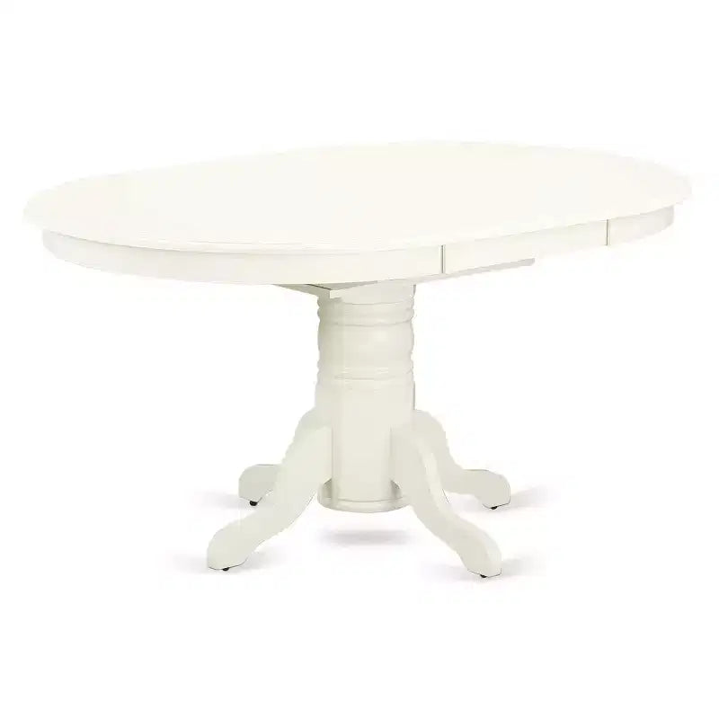 HomeStock 5-Piece Oval Linen White Finish Solid Wood Top Dining Table with 4 Parson Chair with Butterfly Leaf