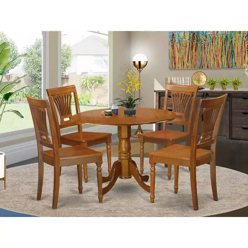 Lakeside Dining Set - Table & 4 Chairs - Hardwood Kitchen Dinette Set - Saddle Brown Finish