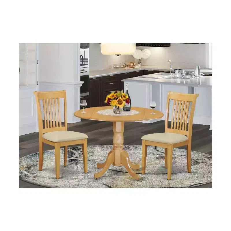 Southwestern Round Dining Table Set - 3 Piece Kitchen Table & Chairs - Oak Finish, 42 Inch