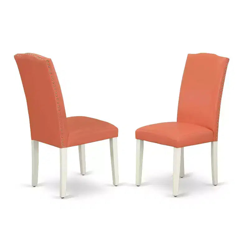 Round Dining Set 5pc - 36 Table & 4 Chairs - Pink Flamingo Linen White - Modern Kitchen Set