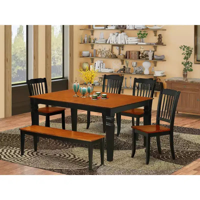 Rectangular Dining Set with 4 Chairs and Bench - 6 Piece Kitchen Table Set