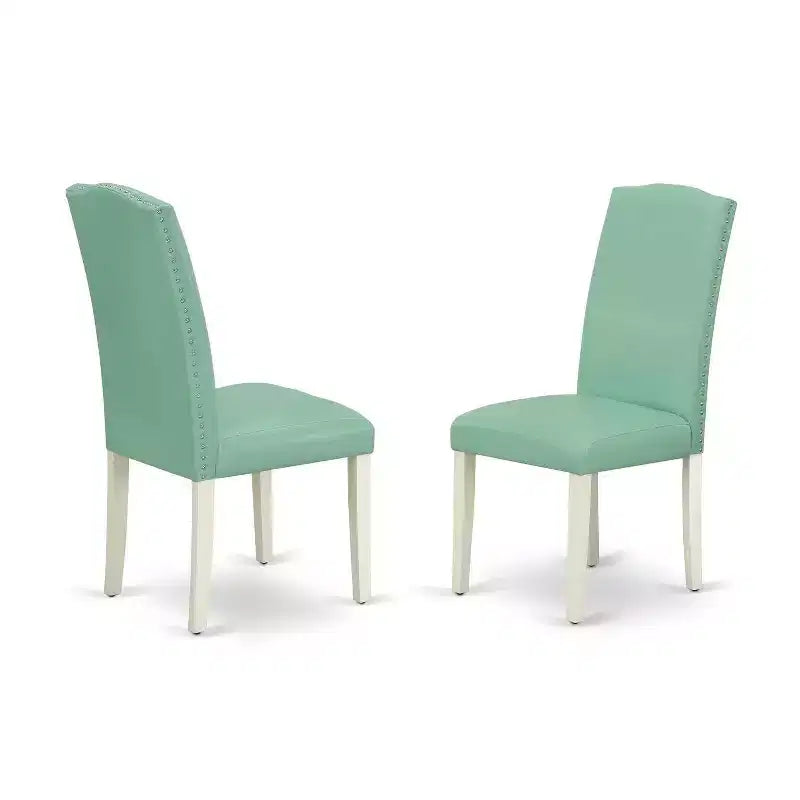 Dinette Set 3Pc Round Table & 2 Parsons Chairs - 42 Kitchen Table Set - Linen White Legs, Pond PU Leather