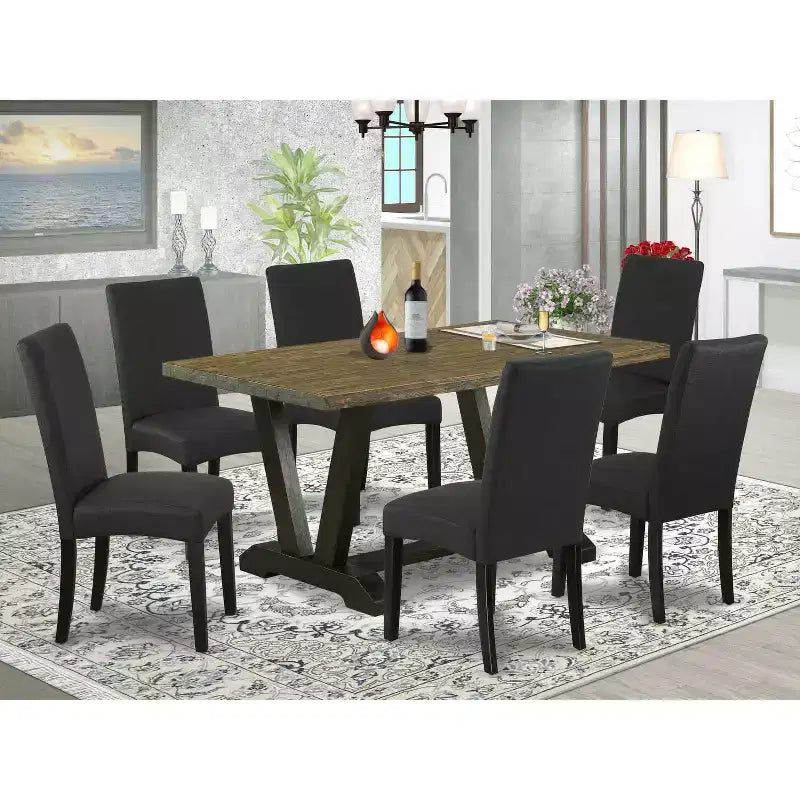 7-Piece Natural Oak Finish Solid Wood Top Dining Table with 6-Chairs with