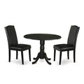 HomeStock 3-Piece Round Black Finish Solid Wood Top Dining Table with 2 Parson Chairs with Drop Leaf