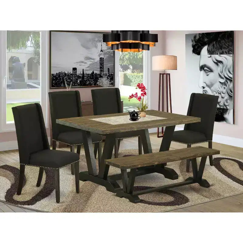 HomeStock 6-Pc Multi-Color Solid Wood Top-Rectangular Upholstered Dining Room Set-Seats 4