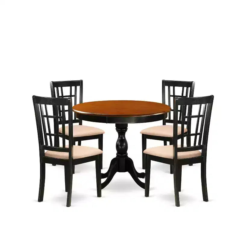 HomeStock 5-Piece Black and Cherry Finish Solid Wood Top Dining table with 4 Chairs with Slat Back