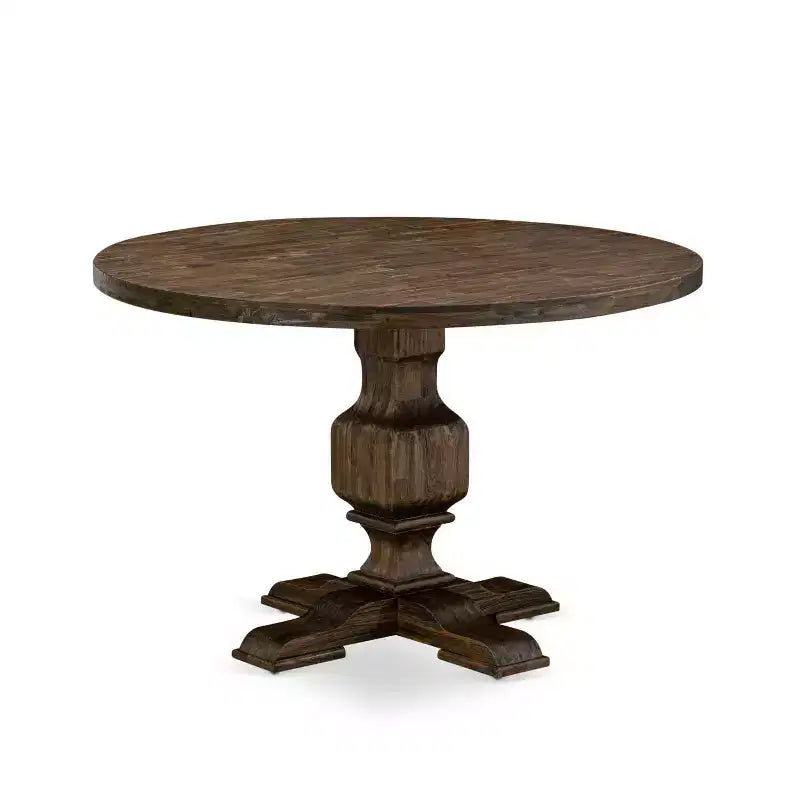 HomeStock 7-Piece Distressed Jacobean Finish Solid Wood Top Dining Table with 6 Parson Chairs