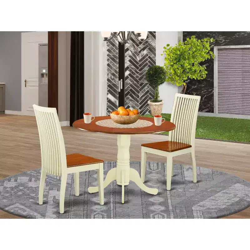 HomeStock 3-Pc Buttermilk and Cherry Solid Wood Top - Dining Room Set - Seats 4