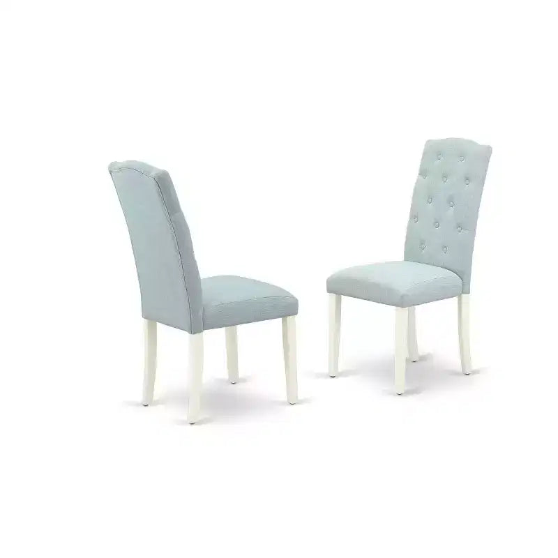 Coastal 3Pc Dinette Set - Round Table & 2 Parsons Chairs - Linen White & Baby Blue