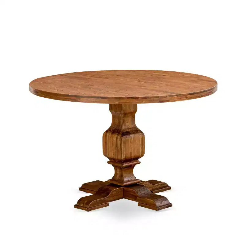 HomeStock 5-Piece Round Natural Oak Finish Solid Wood Top Dining Table with 4 Parson Chair