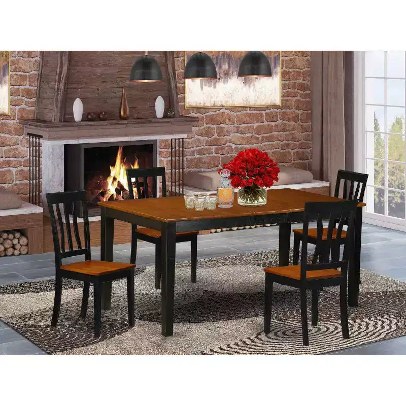HomeStock 5-Pc Black and Cherry Finish Solid Wood Top - Dining Room Set - Seats 4
