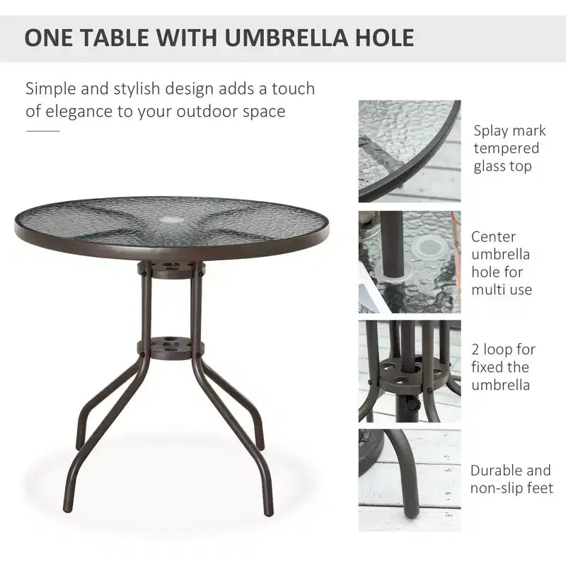 6 Piece Patio Dining Set for 4 with Umbrella, with 4 Folding Dining Chairs & Round Glass Table for Garden