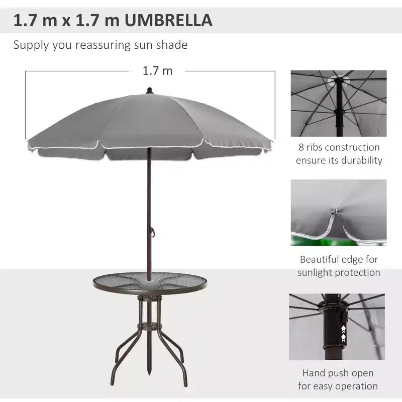 6 Piece Patio Dining Set for 4 with Umbrella, with 4 Folding Dining Chairs & Round Glass Table for Garden