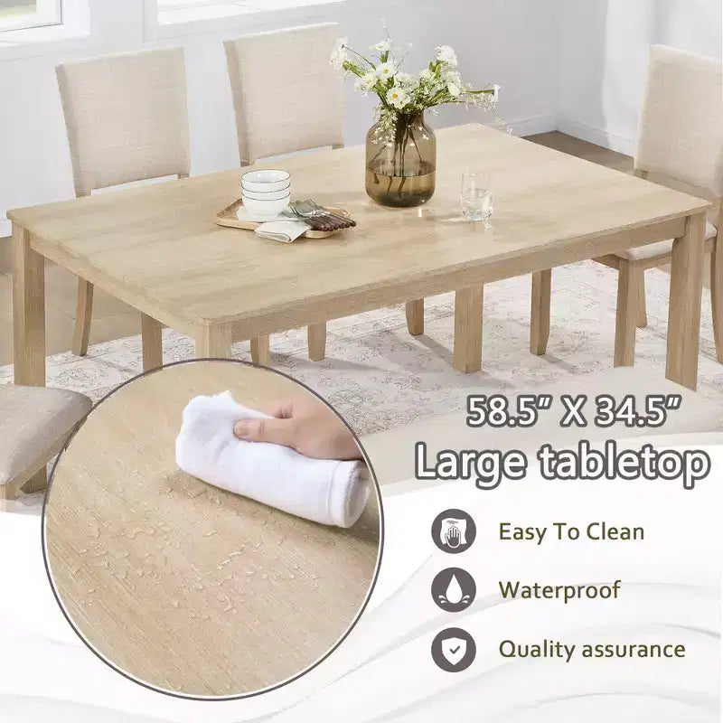 GDFStudio Fen Modern 6-Piece Dining Set with Wooden Rectangular Table, 1 Bench, and 4 Linen Upholstered Chairs