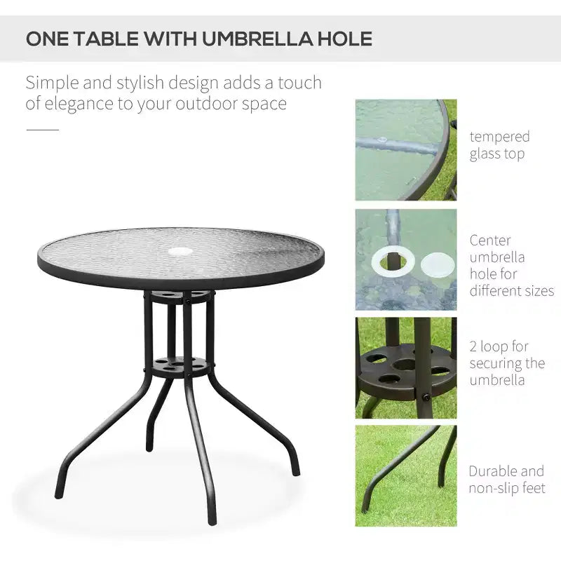6 Piece Patio Dining Set for 4 with Umbrella, Outdoor Table and Chairs with 4 Folding Dining Chairs & Round Glass Table