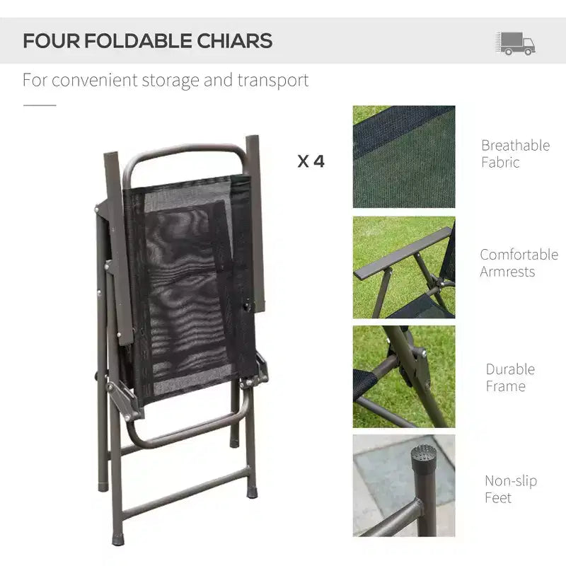 6 Piece Patio Dining Set for 4 with Umbrella, Outdoor Table and Chairs with 4 Folding Dining Chairs & Round Glass Table