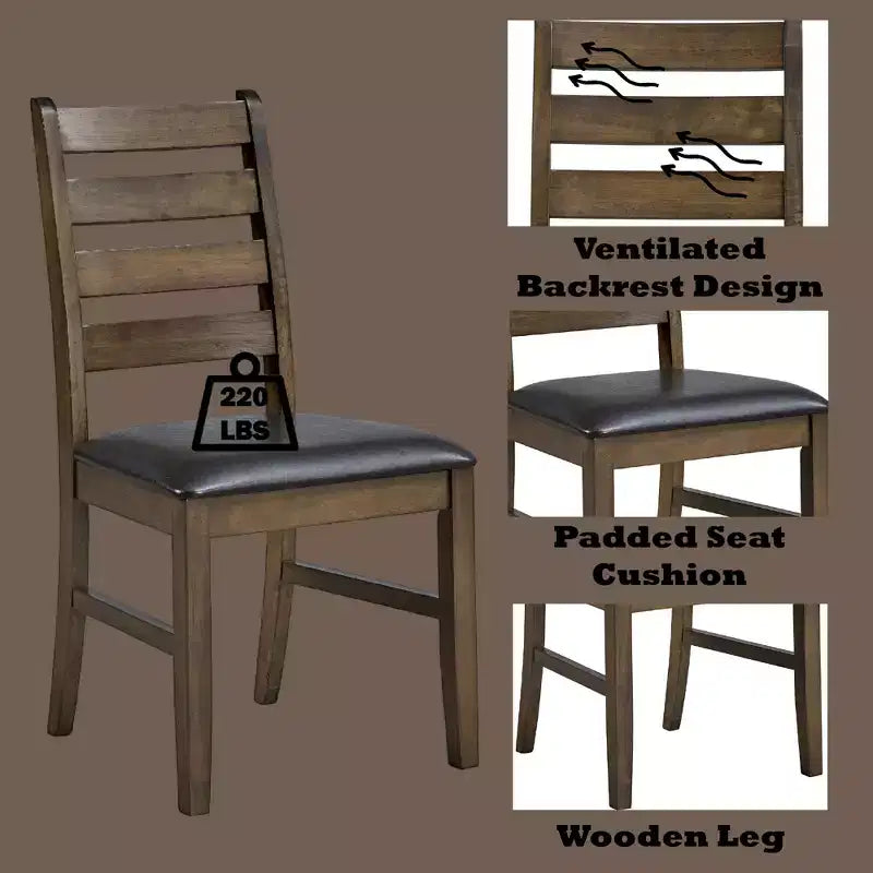GDFStudio Xelina Rustic Rubberwood 3 Piece Dining Set with Drop Leaf Table and Padded Chairs