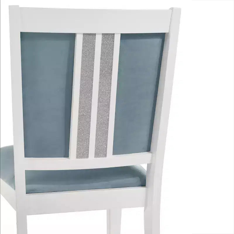 ChaletPosh 7 Pieces Dining Set in White with Light Blue Velvet Cover Dining Chair