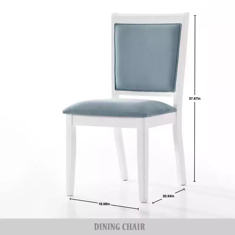 ChaletPosh 7 Pieces Dining Set in White with Light Blue Velvet Cover Dining Chair