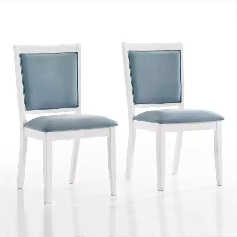 ChaletPosh 7 Pieces Dining Set in White with Light Blue Velvet Cover Dining Chair