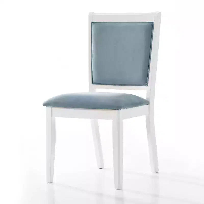 ChaletPosh 7 Pieces Dining Set in White with Light Blue Velvet Cover Dining Chair