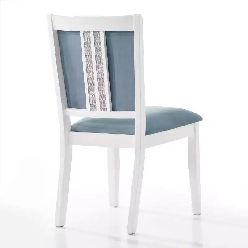 ChaletPosh 7 Pieces Dining Set in White with Light Blue Velvet Cover Dining Chair
