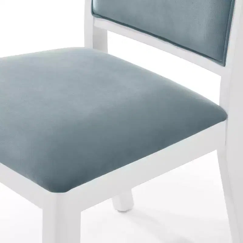 ChaletPosh 7 Pieces Dining Set in White with Light Blue Velvet Cover Dining Chair