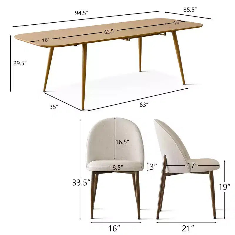 9-Piece Expandable Dining Table Set, 94.5 Wood-Look Extendable Table and 8 Comfy Curved-Back Chairs for Kitchen or Dining Room-Panipeachy