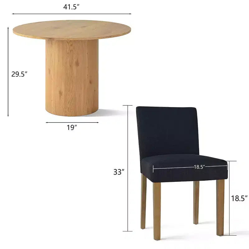 5-Piece Round Dining Table Set & 4 Upholstered Chairs, Modern Wood Pedestal Table Set for Kitchen, Breakfast Nook or Dining Room-Panipeachy