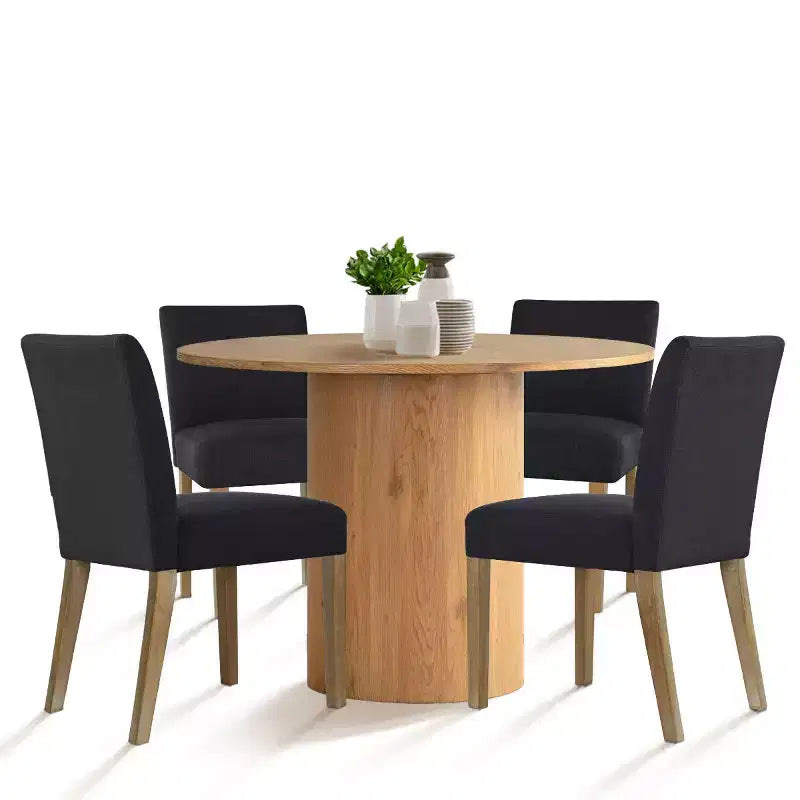 5-Piece Round Dining Table Set & 4 Upholstered Chairs, Modern Wood Pedestal Table Set for Kitchen, Breakfast Nook or Dining Room-Panipeachy