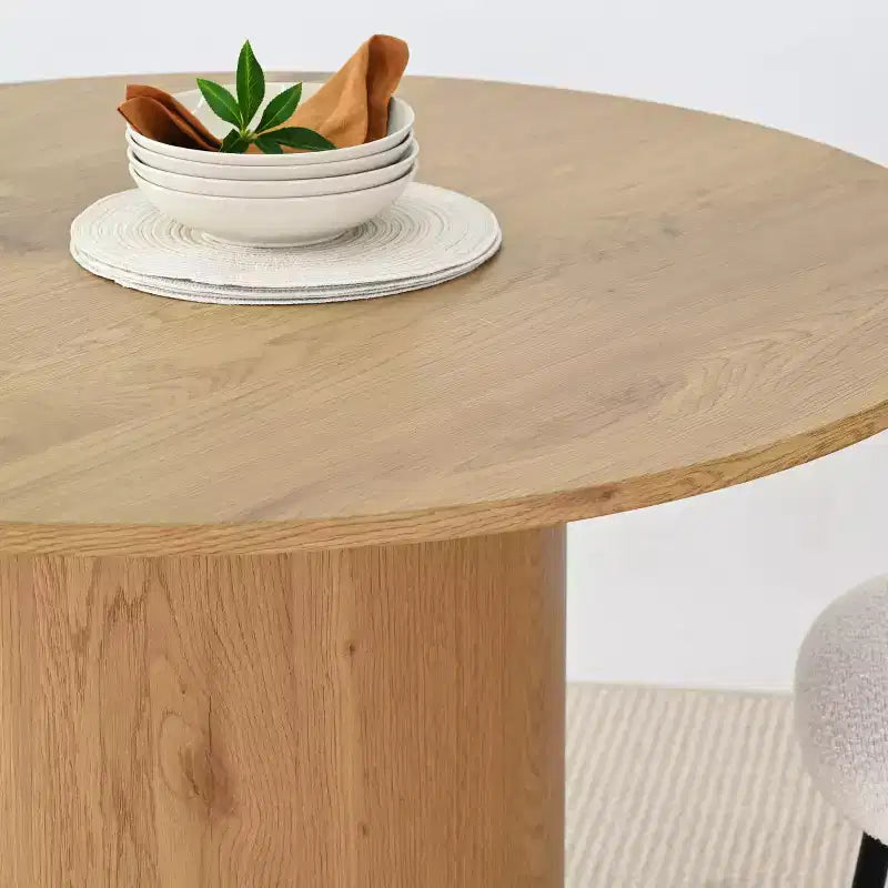 5-Piece Round Dining Table Set & 4 Upholstered Chairs, Modern Wood Pedestal Table Set for Kitchen, Breakfast Nook or Dining Room-Panipeachy